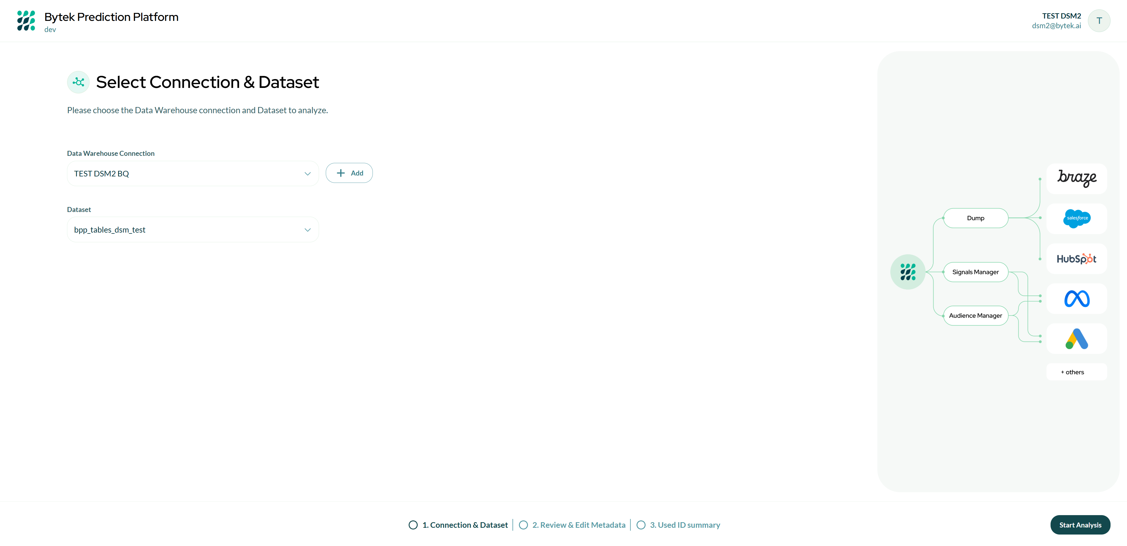 Connection &amp; Dataset screen