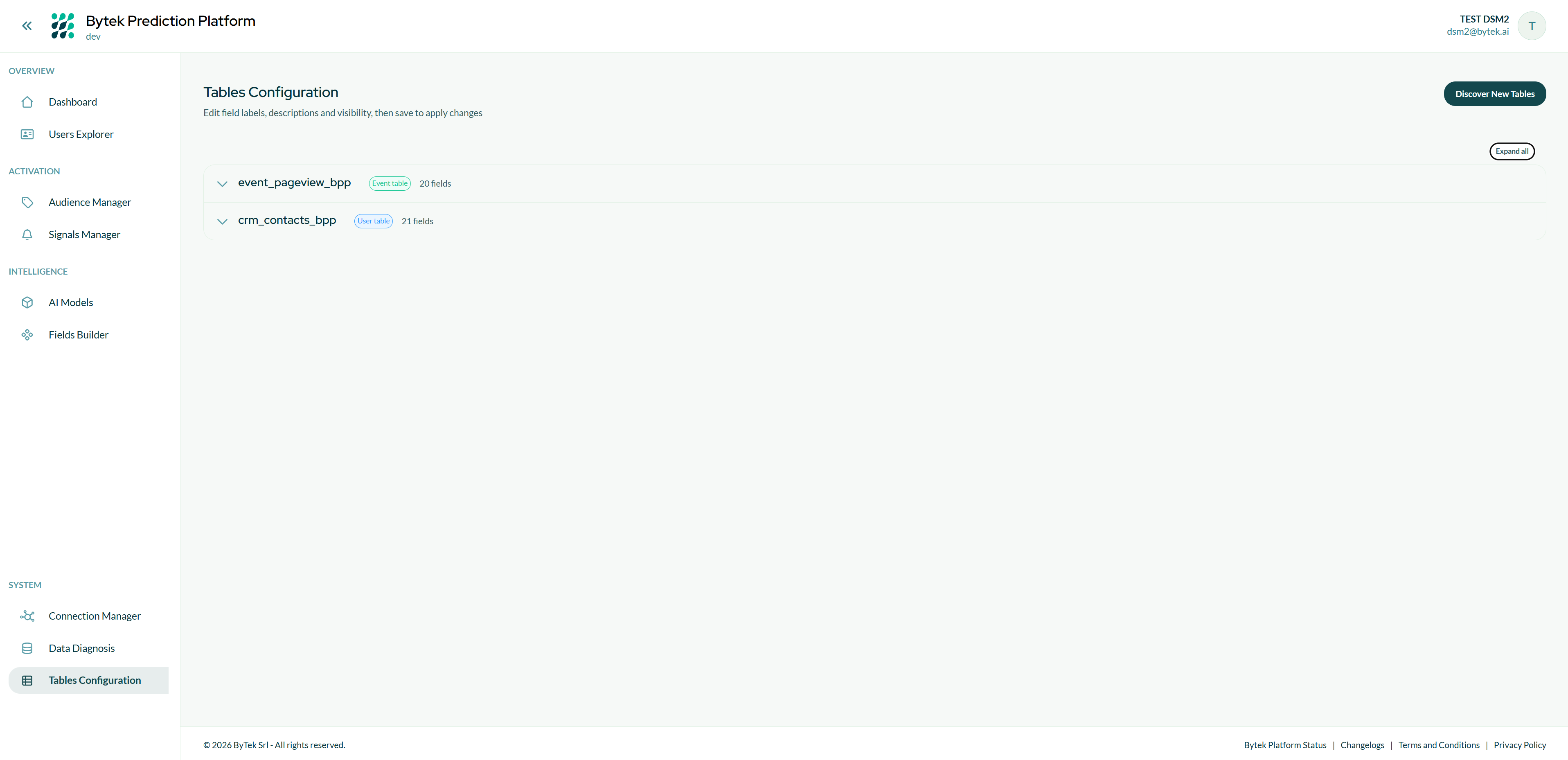 Discover New Tables button